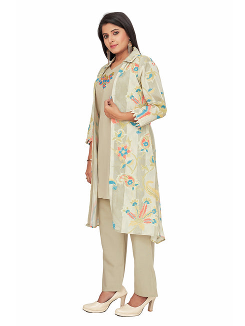 Amchoor Grey Cotton Floral Print Indo Fusion Dress for Women's