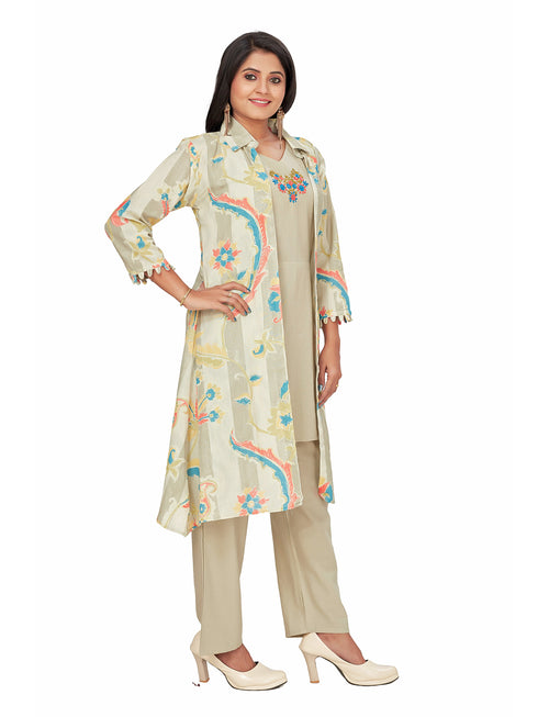 Amchoor Grey Cotton Floral Print Indo Fusion Dress for Women's