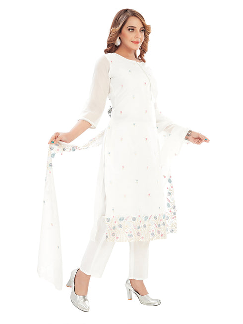 Amchoor Offwhite Kota Embroidered Print Kurti Set for Women's