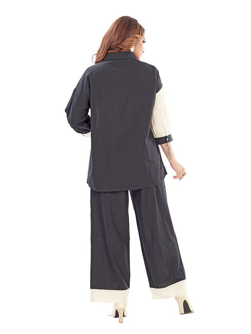 Amchoor Black Cotton Embroidered Co-ord Set for Women's