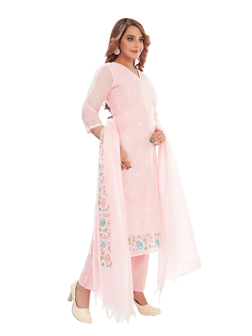 Amchoor Pink Kota Floral Print Kurti Set for Women's