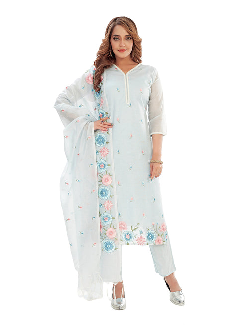 Amchoor Aqua Kota Embroidered Print Kurti Set for Women's