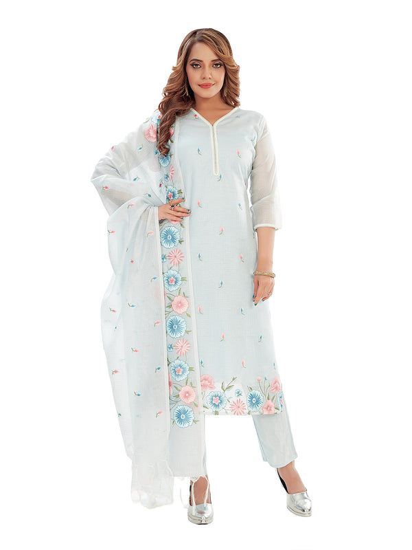 Amchoor Aqua Kota Embroidered Print Kurti Set for Women's