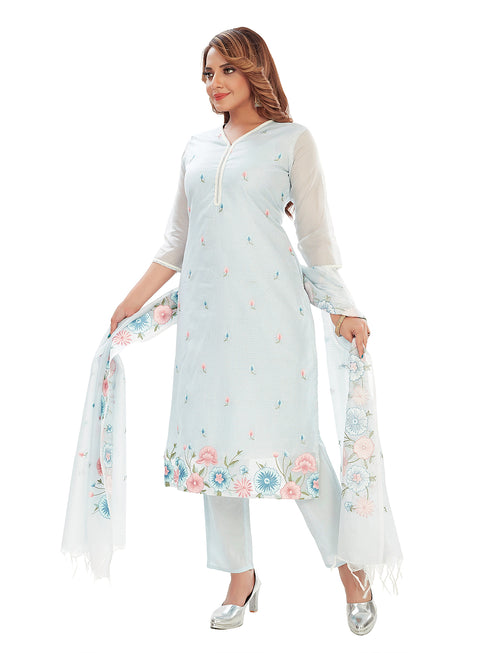 Amchoor Aqua Kota Embroidered Print Kurti Set for Women's