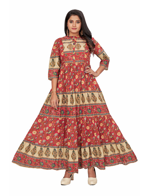 Amchoor Maroon Cotton Floral Print Dresses for Women's