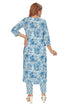 Amchoor Blue Cotton Floral Print Kurti Set for Women's