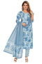 Amchoor Blue Cotton Floral Print Kurti Set for Women's