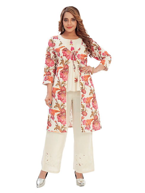Amchoor Pink Cotton Floral Print Indo Fusion Dress for Women's