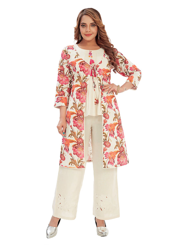 Amchoor Pink Cotton Floral Print Indo Fusion Dress for Women's