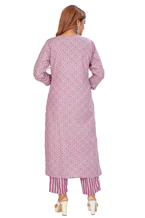 Amchoor Purple Cotton Batik Pattern Kurti Set for Women's