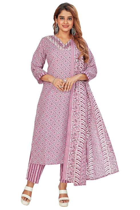 Amchoor Purple Cotton Batik Pattern Kurti Set for Women's