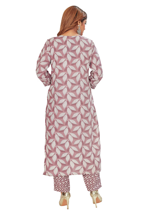 Amchoor Purple Cotton Floral Print Kurti Set for Women's