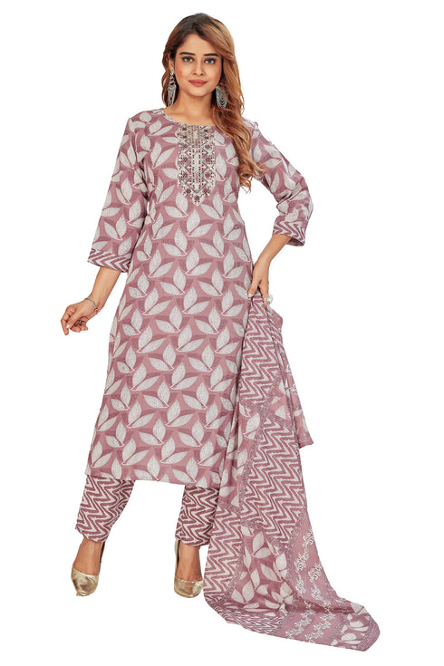 Amchoor Purple Cotton Floral Print Kurti Set for Women's