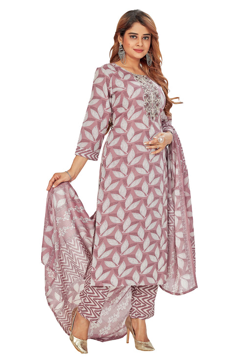 Amchoor Purple Cotton Floral Print Kurti Set for Women's