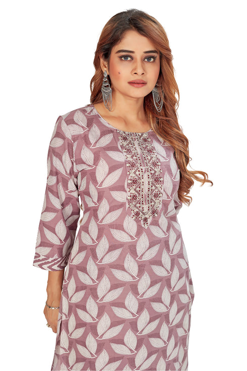 Amchoor Purple Cotton Floral Print Kurti Set for Women's