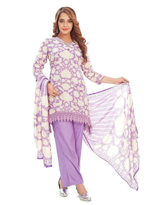 Amchoor Purple Muslin Floral Print Kurti Set for Women's