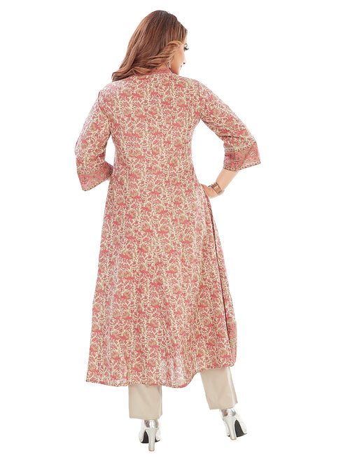 Amchoor Pink Cotton Floral Print Kurti Set for Women's