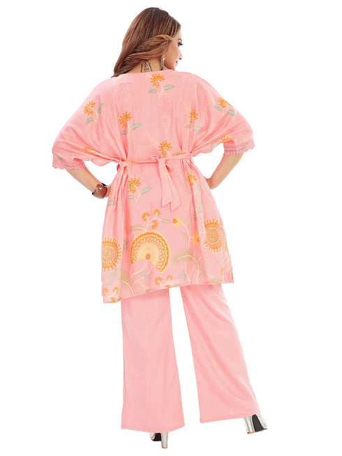 Amchoor Pink Cotton Floral Print Kurti Pant for Women's