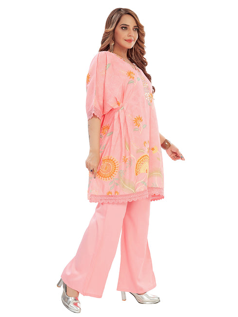Amchoor Pink Cotton Floral Print Kurti Pant for Women's