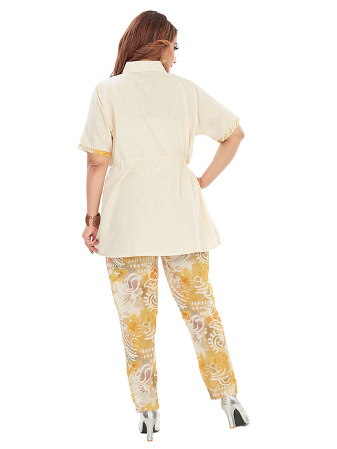 Amchoor Beige Cotton Floral Print Co-ord Set for Women's