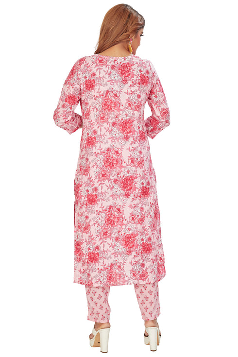 Amchoor Pink Cotton Floral Print Kurti Set for Women's