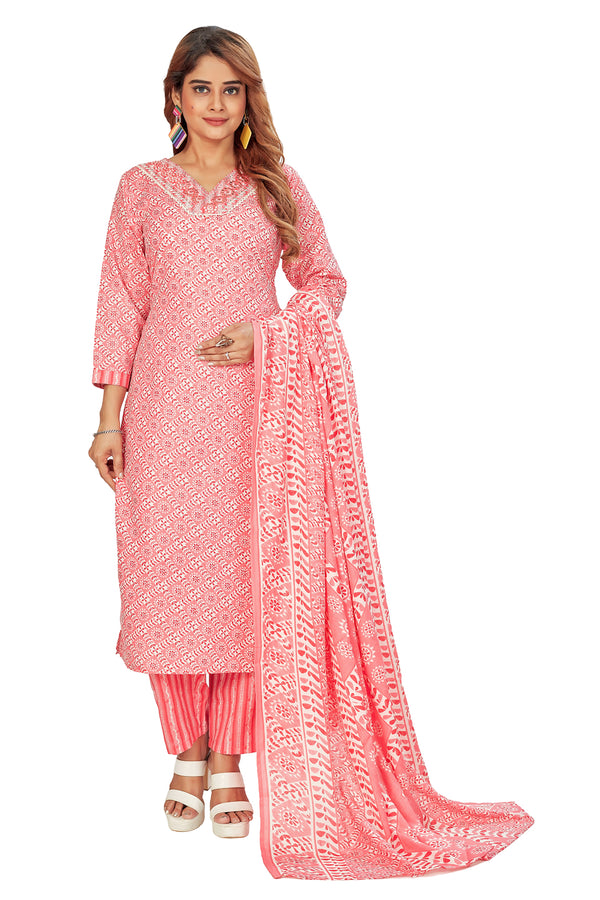 Amchoor Pink Cotton Batik Pattern Kurti Set for Women's