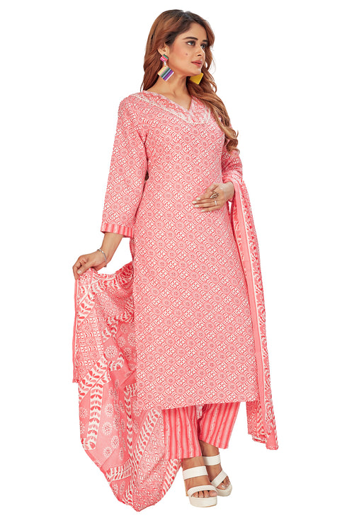 Amchoor Pink Cotton Batik Pattern Kurti Set for Women's