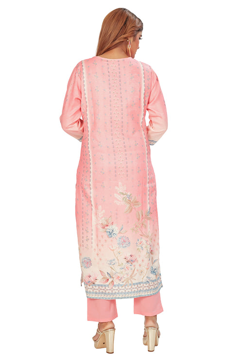 Amchoor Peach Gucci Silk Floral Print Kurti Set for Women's