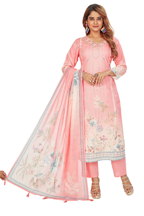 Amchoor Peach Gucci Silk Floral Print Kurti Set for Women's