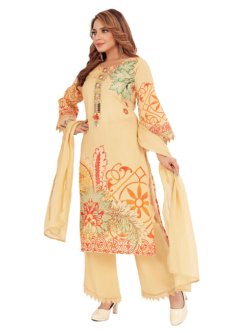 Amchoor Beige Cotton Floral Print Kurti Set for Women's