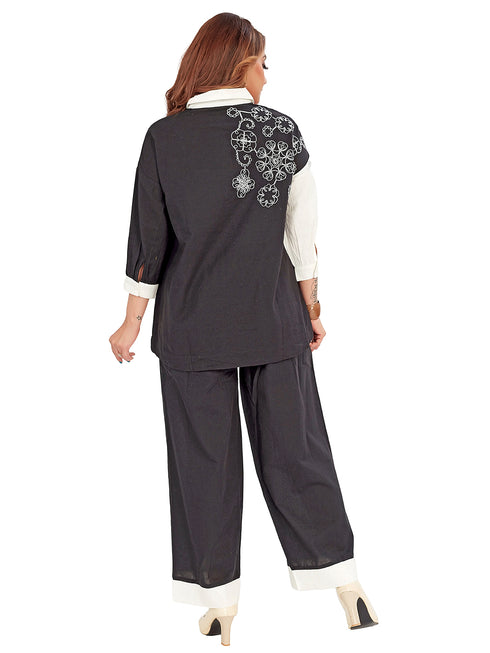 Amchoor Black Cotton Floral Print Co-ord SET for Women's