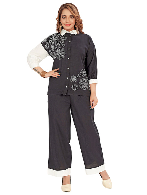 Amchoor Black Cotton Floral Print Co-ord SET for Women's