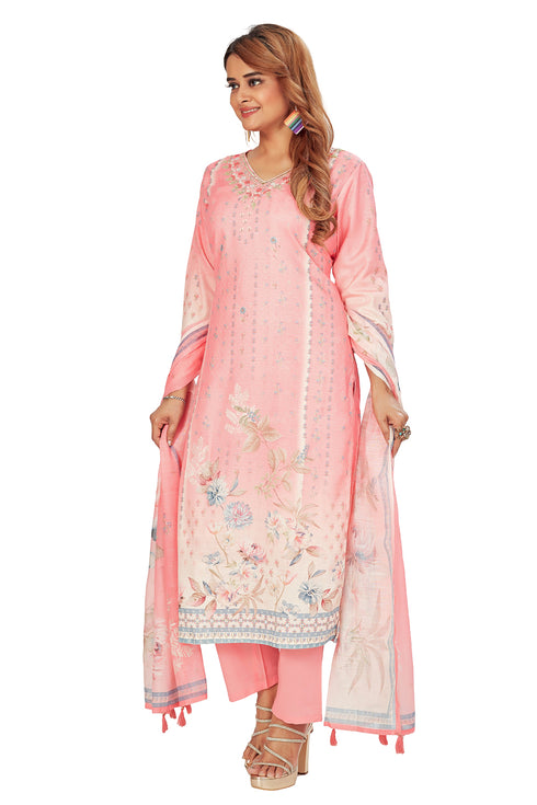 Amchoor Peach Gucci Silk Floral Print Kurti Set for Women's