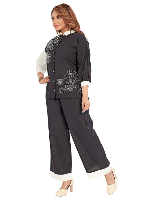 Amchoor Black Cotton Floral Print Co-ord SET for Women's