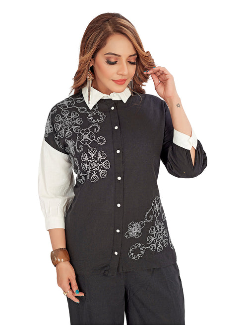 Amchoor Black Cotton Floral Print Co-ord SET for Women's