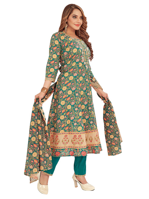 Amchoor Green Cotton Floral Print Kurti Set for Women's