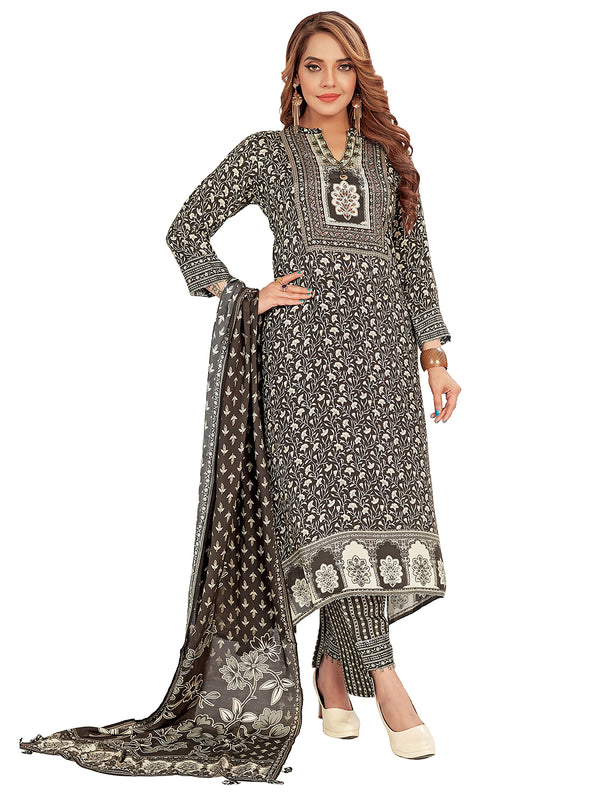 Amchoor Black Viscose Silk Floral Print Kurti Set for Women's