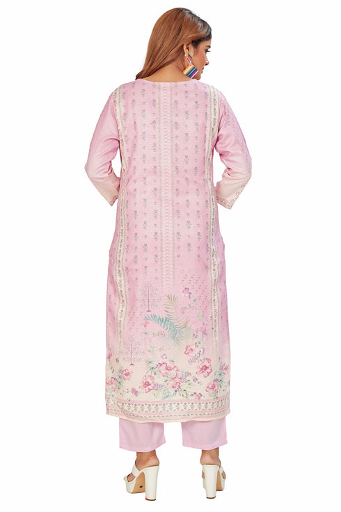 Amchoor Purple Gucci Silk Floral Print Kurti Set for Women's