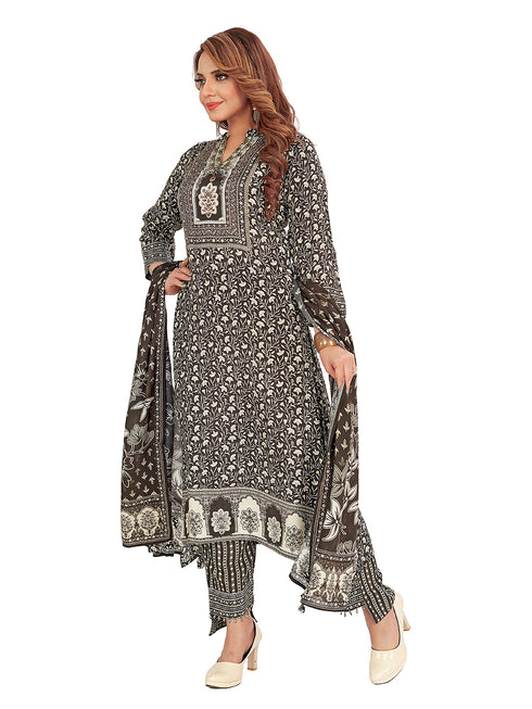 Amchoor Black Viscose Silk Floral Print Kurti Set for Women's