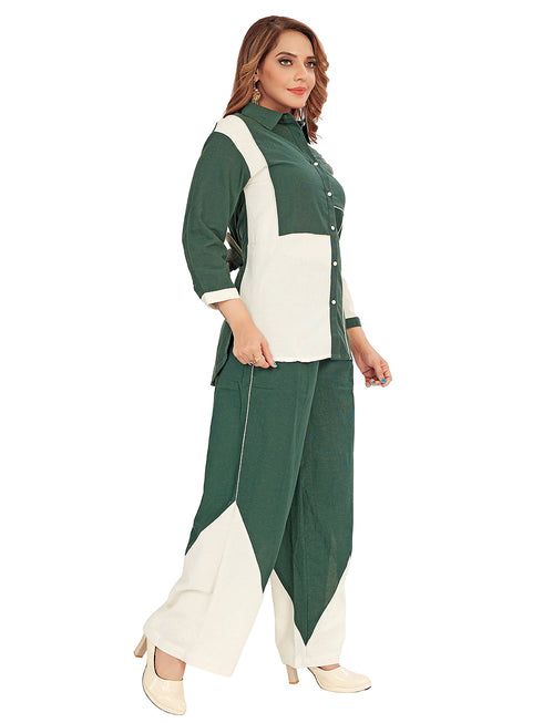 Amchoor Green Cotton Embroidered Co-ord Set for Women's