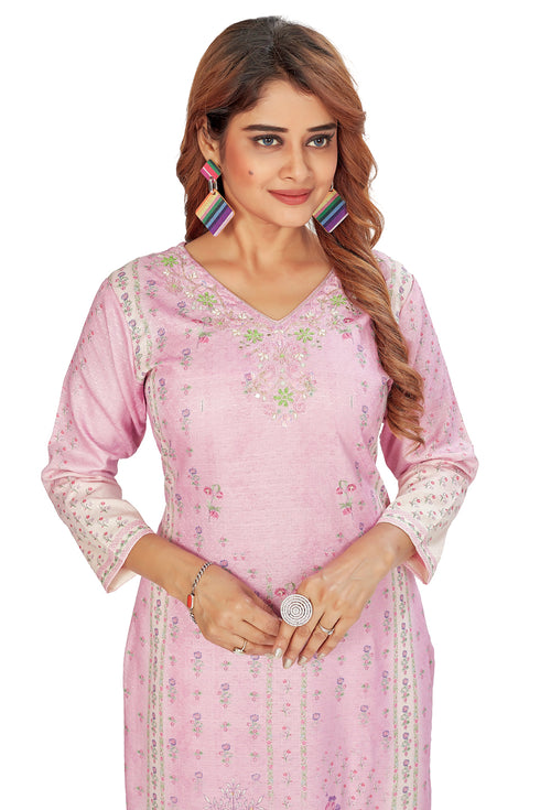 Amchoor Purple Gucci Silk Floral Print Kurti Set for Women's