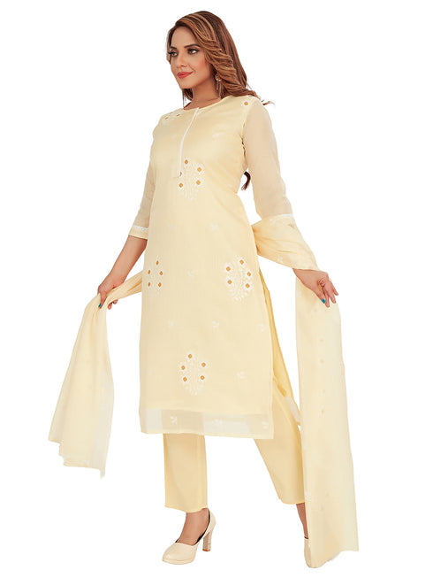 Amchoor Yellow Kota Embroidered Print Kurti Set for Women's