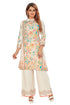 Amchoor Cream Linen Floral Print Kurti Pant for Women's
