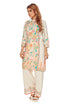 Amchoor Cream Linen Floral Print Kurti Pant for Women's