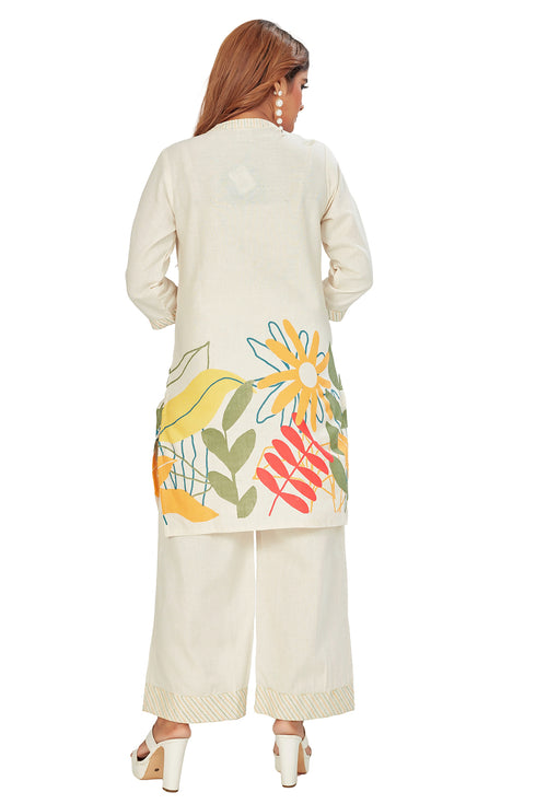 Amchoor Off White Cotton Floral Print Co-ord Set for Women's