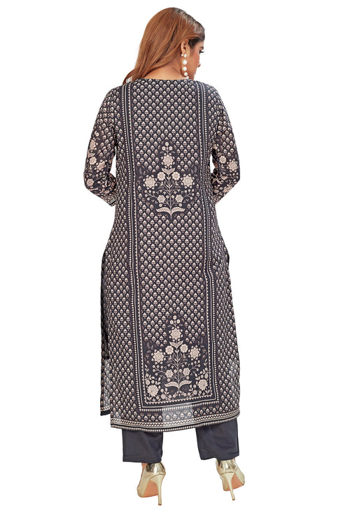 Amchoor Black Cotton Floral Print Kurti Set for Women's
