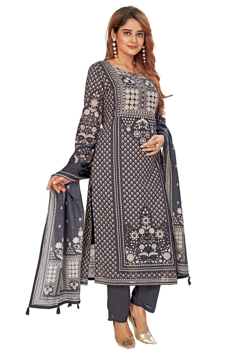 Amchoor Black Cotton Floral Print Kurti Set for Women's