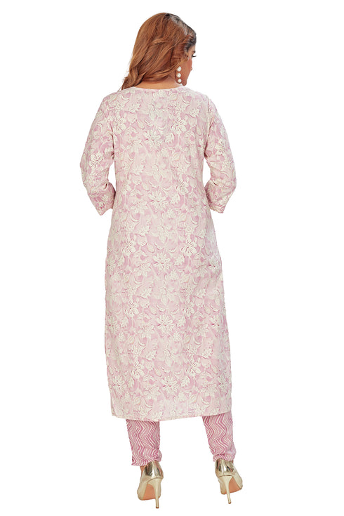Amchoor Pink Cotton Floral Print Kurti Set for Women's