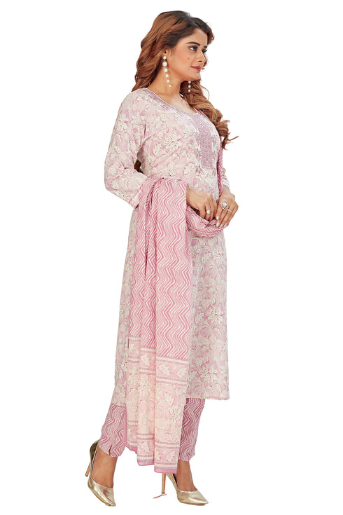 Amchoor Pink Cotton Floral Print Kurti Set for Women's