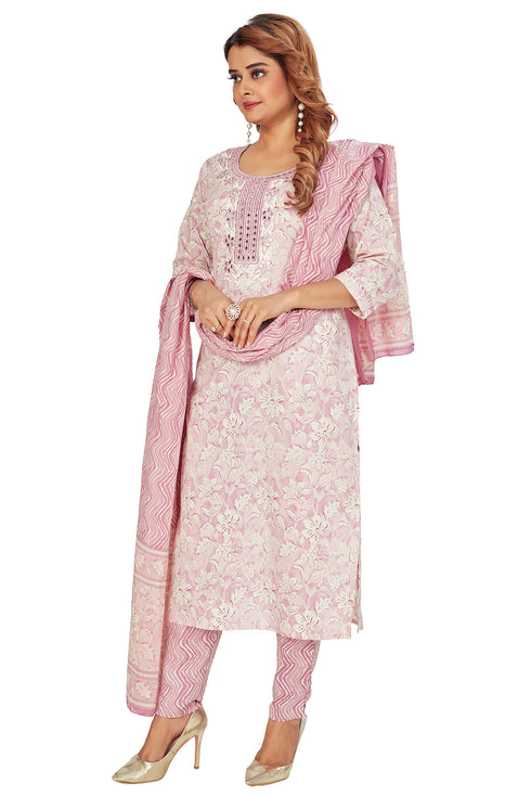 Amchoor Pink Cotton Floral Print Kurti Set for Women's